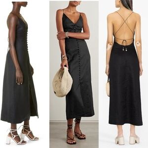 Zimmermann Halcyon Women's Linen Midi Slip Dress in Black NWT 798$